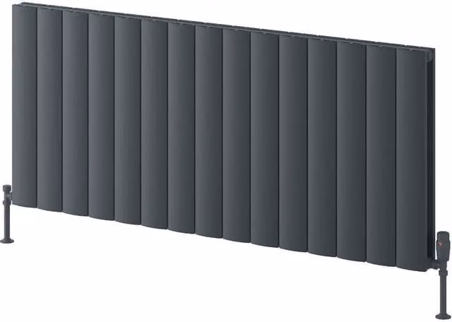 Bathroom Kingdom Loco Anthracite Double Oval Horizontal Aluminium Radiator, Grey, W: 142 cm, H: 60 cm, D: 6 cm