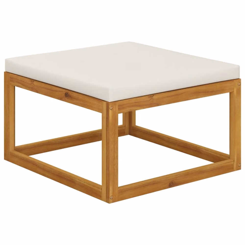 Berkfield Home Acacia Wood Footrest with Beige and Cream White Cushion – 2