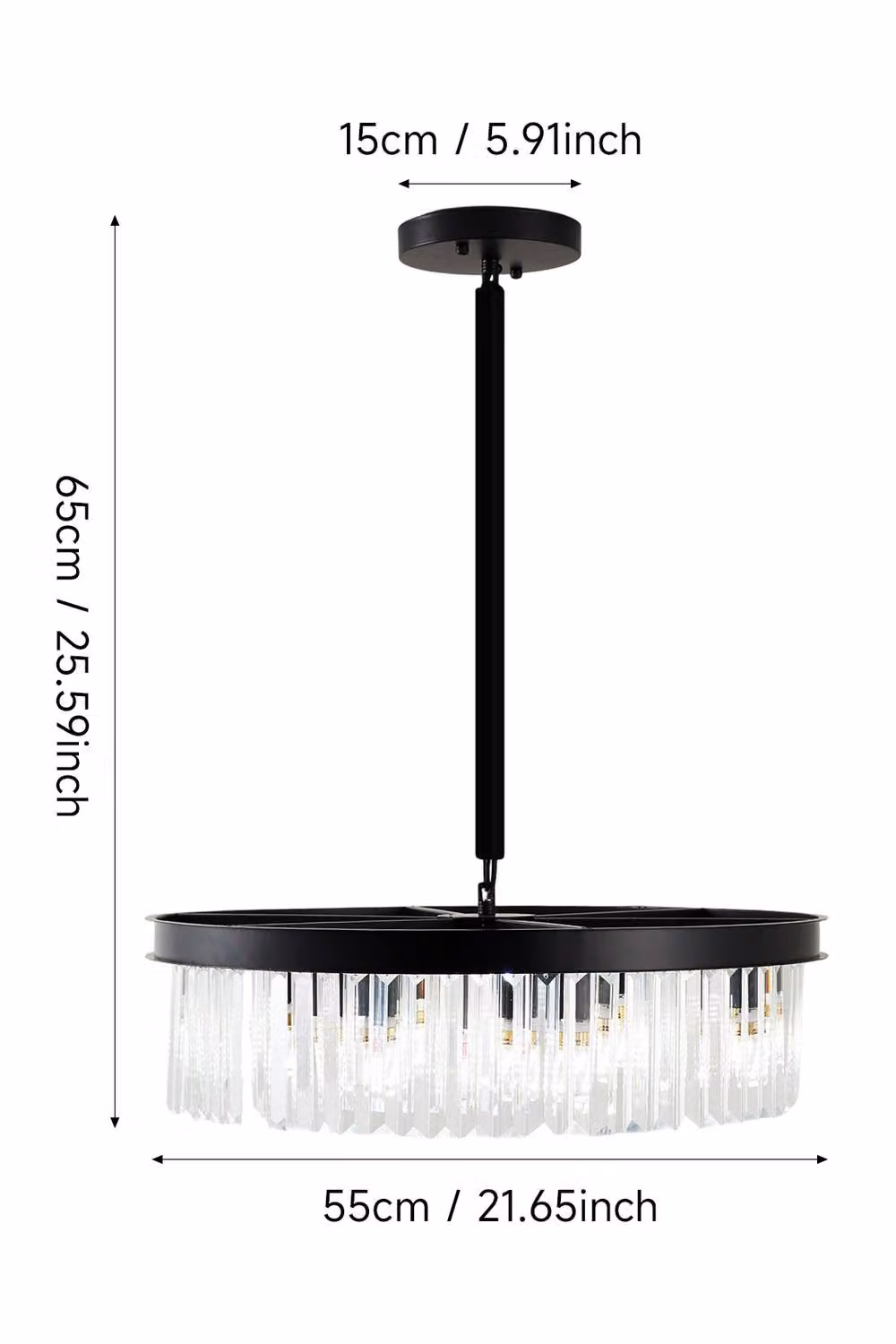 Living and Home Modern 6-Light E14 Pendant Light in Black and Transparent Crystal – 3