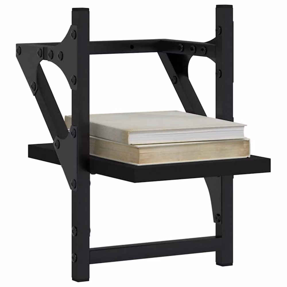 Berkfield Home Wall Shelves with Hanging Rods, 2 Piece Set, Black, W/D/H: 20 x 25 x 30 cm – 3