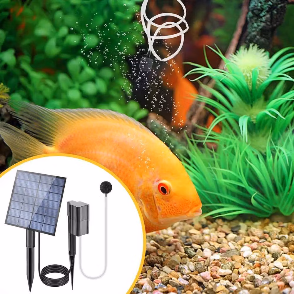 FLAVORA Solar Aquarium Air Pump Aerator, Black, 7V 2.5W Adjustable – 5