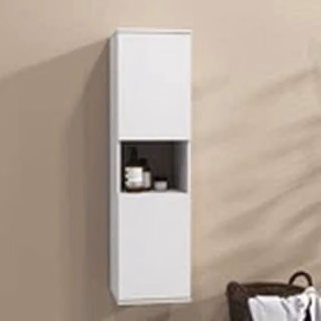 Kelvenix White Lacquered Wall Mounted Bathroom Storage Cabinet with Hinged Doors and Internal Shelves – 1