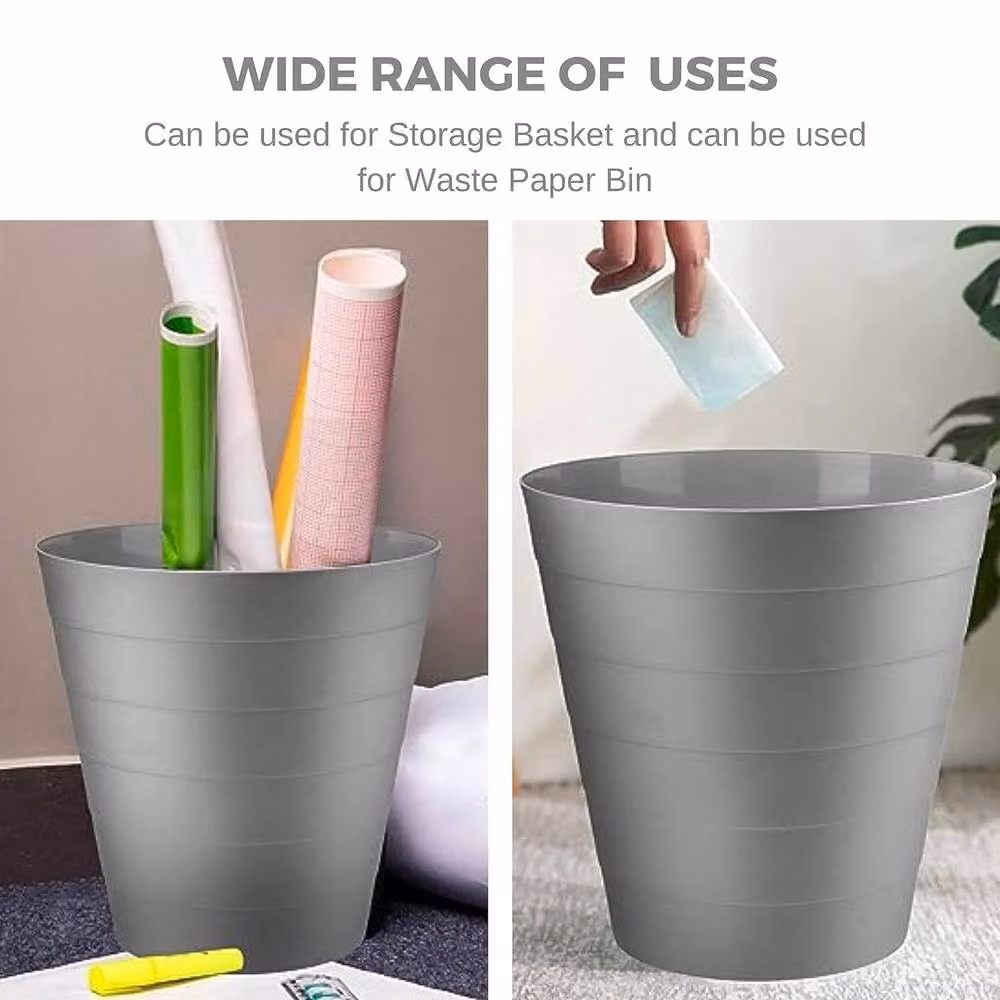 MantraRaj 6L Round Plastic Waste Paper Bin, Pack of 2, Grey – 3