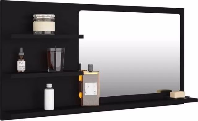 Berkfield Home Modern Black Rectangular Bathroom Mirror, W/D/H: 90 x 10.5 x 45 cm – 1