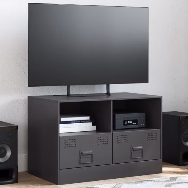 Berkfield Home Industrial Black Matt Metal TV Cabinet W: 67 cm, D: 39 cm, H: 44 cm