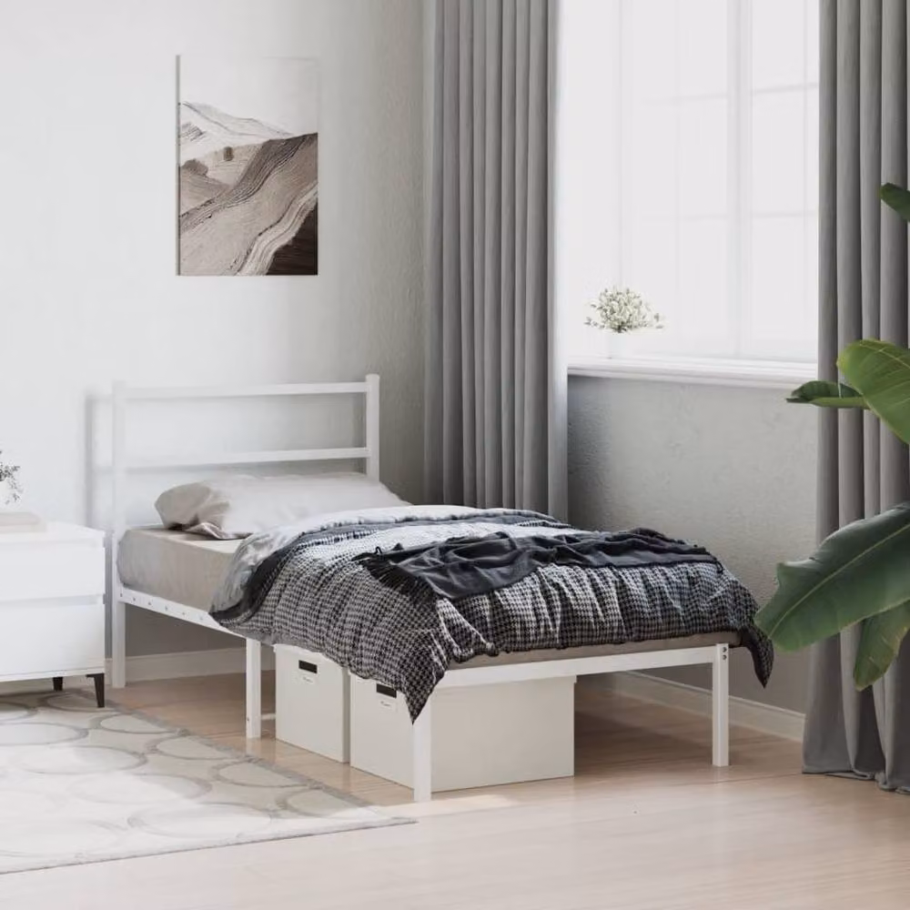 Berkfield Home Metal Bed Frame with Headboard, White, W/D/H: 90 x 200 cm – 3