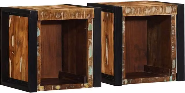 Berkfield Home Set of 2 Multicolour Reclaimed Solid Wood Bedside Cabinets, W/D/H: 40 x 35 x 40 cm