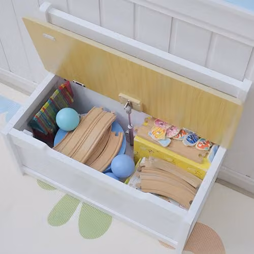 HOMCOM 2-in-1 Wooden Toy Box and Seat Bench Storage Organiser with Soft-Close Lid, White, W: 60 cm, D: 30 cm, H: 50 cm – 2