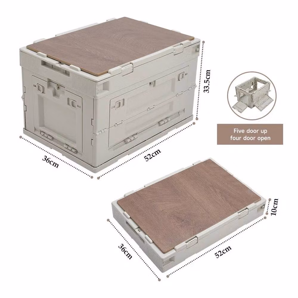 KORVIXA 60L Multi-Purpose Five-Door Open Type Storage Box with Lid and Handles, Beige, W: 50 cm – 2