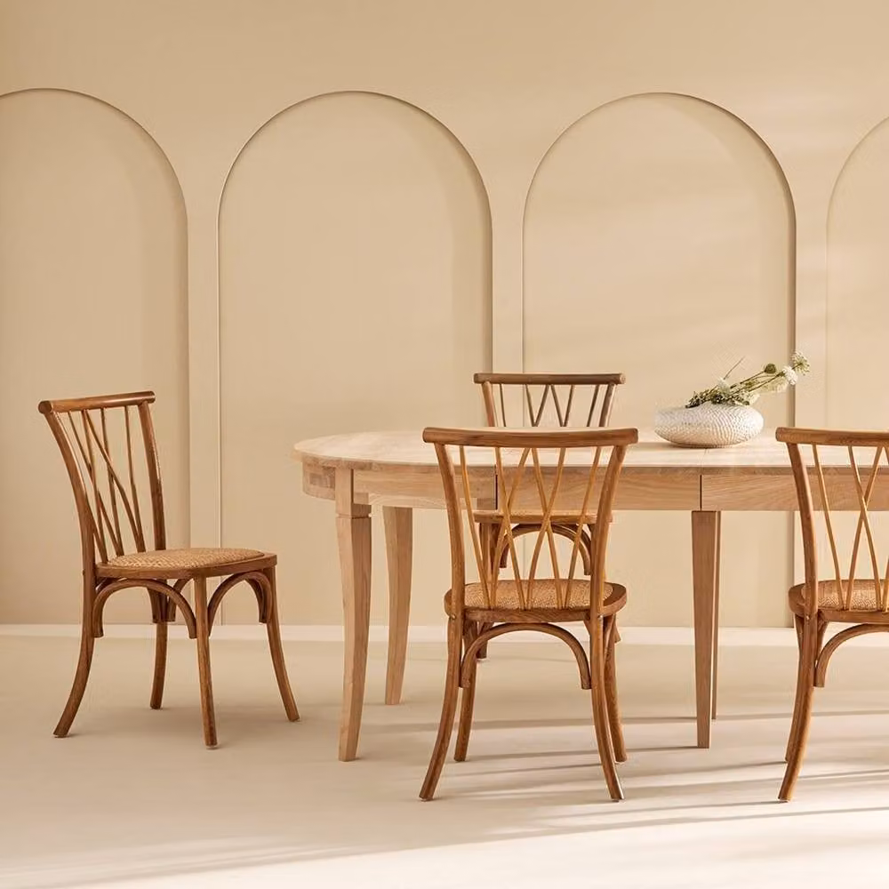 Signature Set of 2 Adele Oak Dining Chairs with Rattan Seats in Brown – 2