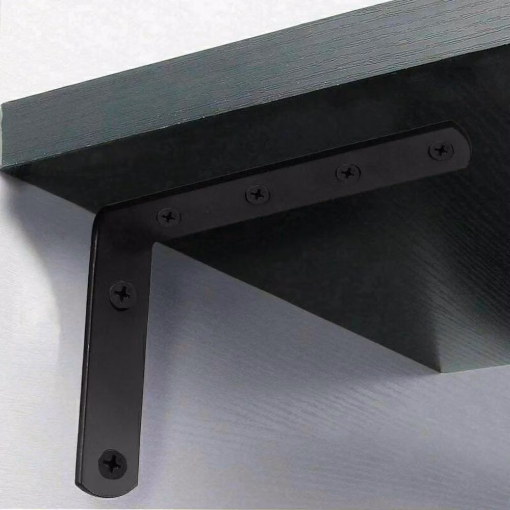 VOGREX 8-Piece Black Brushed Cast Iron L-Shape Wall Mounted Shelf Brackets – 5
