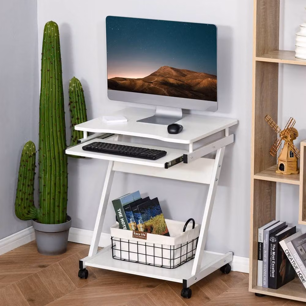 STILVORA Modern White Computer Desk with Keyboard Tray and Shelf, W/D/H: 120 x 60 x 73 cm – 2