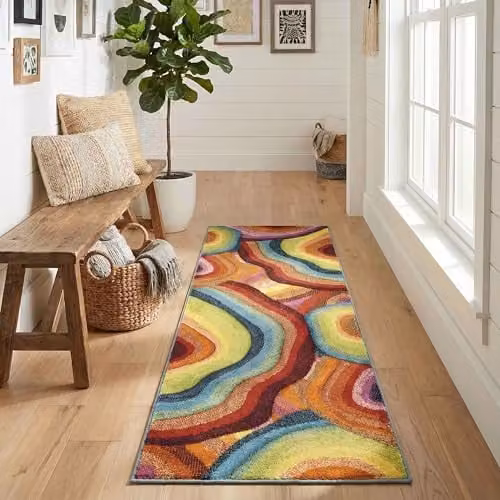 Desire Rugs Rainbow Carved Multicolour Abstract Modern Runner Rug, W: 60 cm, L: 220 cm – 1