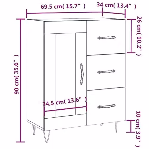 vidaXL Modern Sideboard and Storage Cabinet in Smoked Oak, W/D/H: 90 x 27.5 x 69.5 cm – 3
