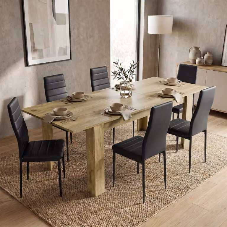 DHS Milo Extendable Dining Table and Chair Set in Black, White, Grey or Brown