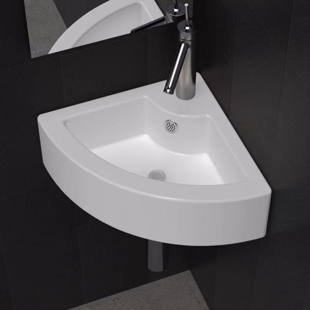 Berkfield Home Full Wash Basin with Overflow, White, W: 45 cm, D: 32 cm, H: 12.5 cm – 2