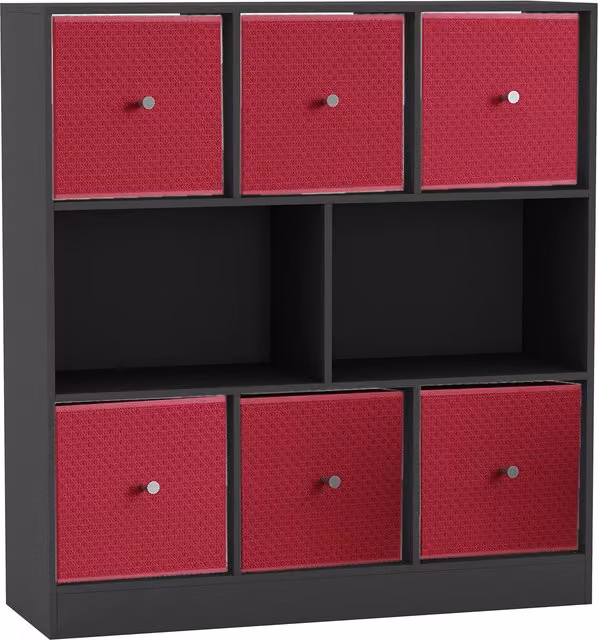 URBNLIVING 8 Cube Black Freestanding Bookcase with 6 Fuchsia Fabric Storage Drawers