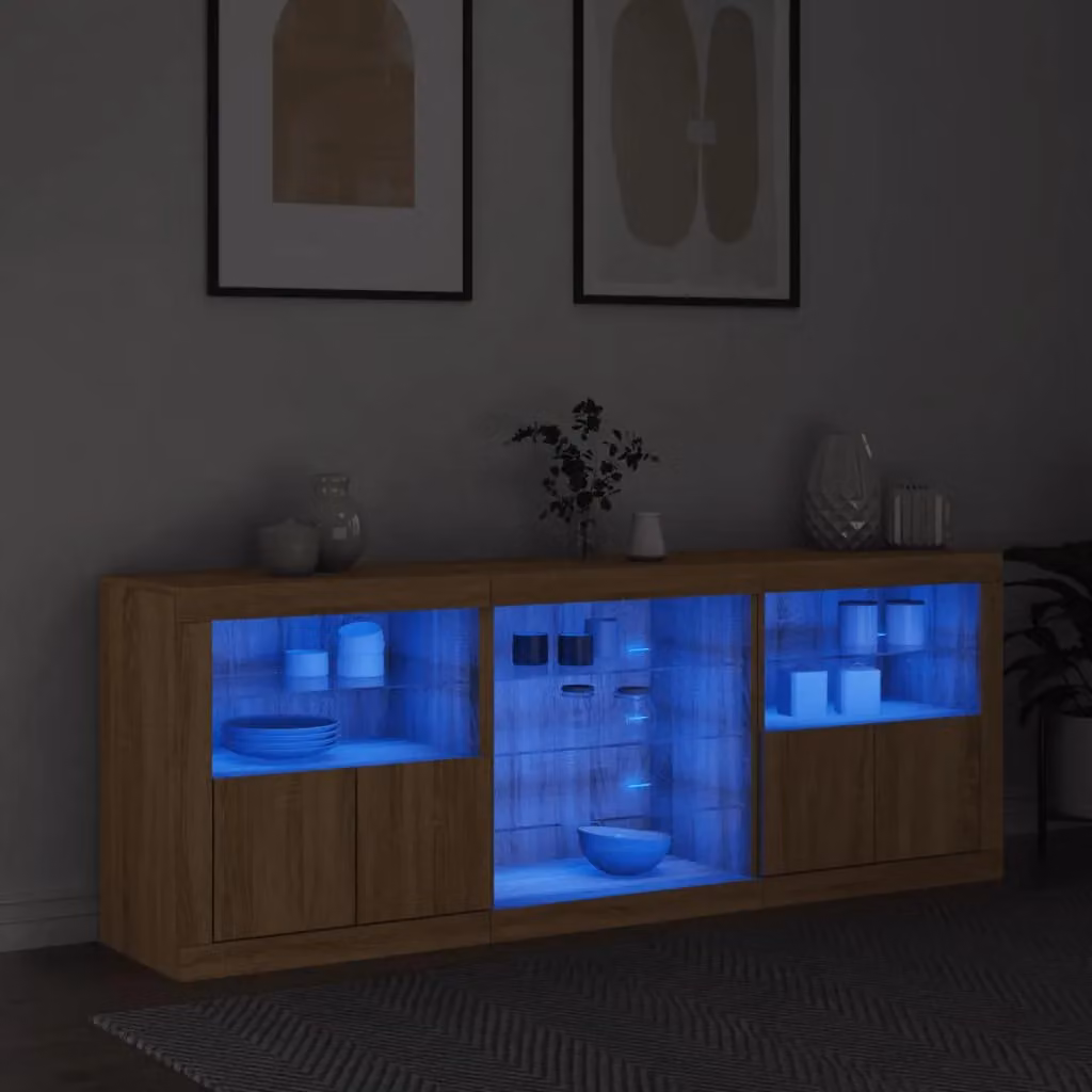 Berkfield Home Sonoma Oak Sideboard with Integrated LED Lights, Brown, W: 181.5 cm, D: 37 cm, H: 67 cm – 3