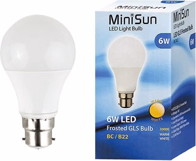 ValueLights 6 Pack B22 White Thermal Plastic GLS LED 6W Warm White 3000K 500lm Light Bulbs