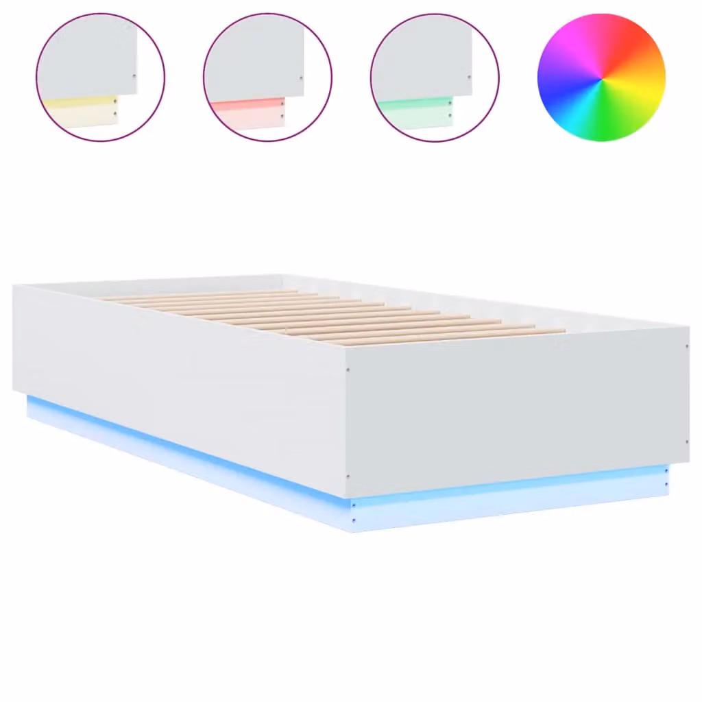 Berkfield Home Modern White Bed Frame with LED Under-Bed Lighting and USB Charging Port, W/D/H: 100 x 200 cm – 2