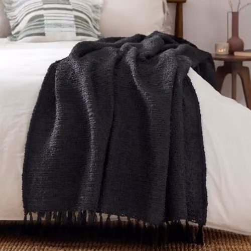 Riva Home Black Cotton Throw with Fringes W/D/H: 130 x 170 cm – 2