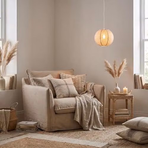 Happy Homewares Modern Spherical Fabric Pendant Lighting Shade in Beige, Diameter: 25 cm – 2