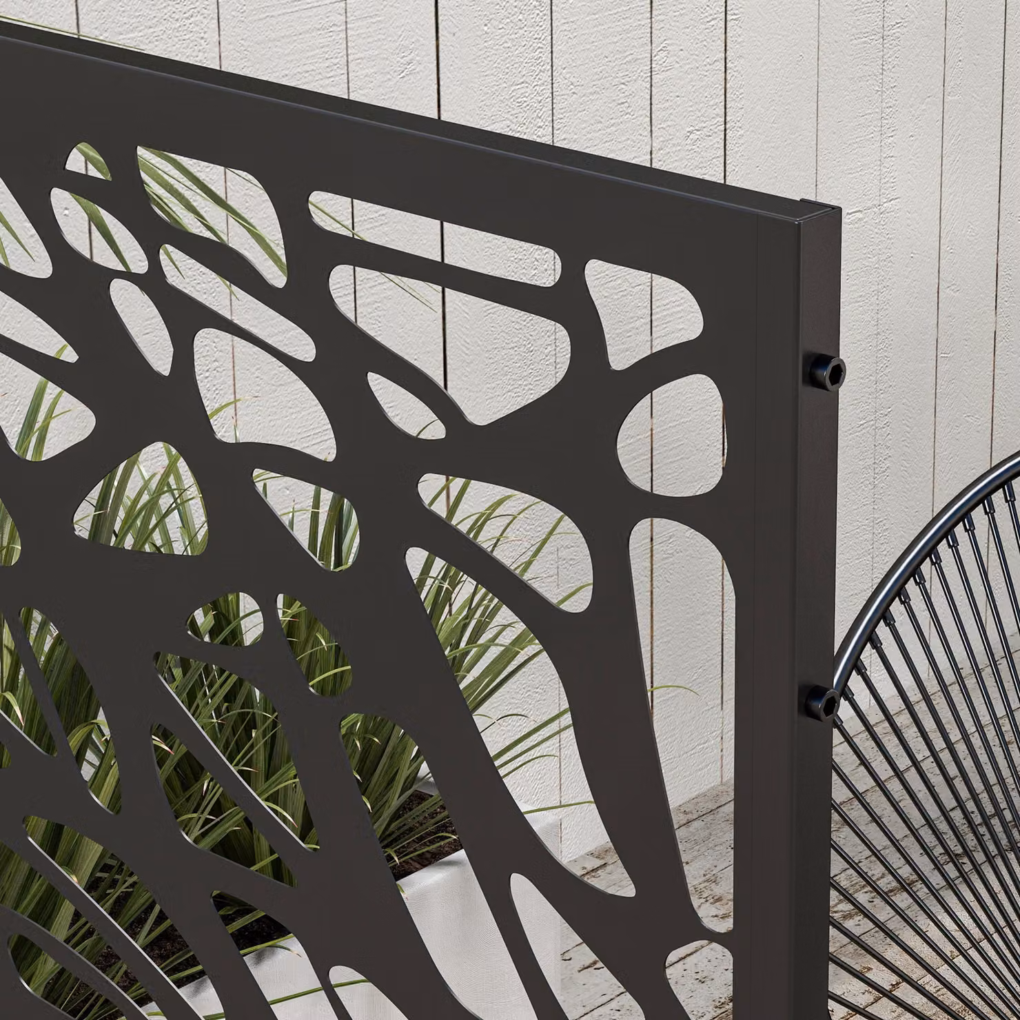 Outsunny Metal Decorative Privacy Screen Outdoor Divider, Black, H 198 x W 45 x D 3 cm – 7