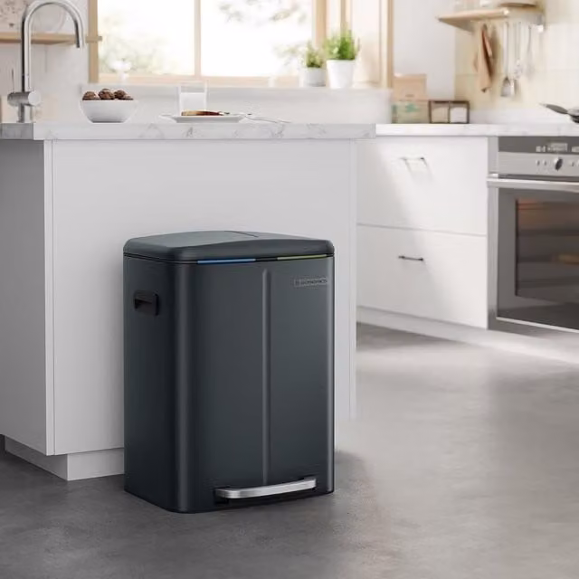 SONGMICS Dual Compartment Metal Pedal Kitchen Bin with Soft Close and Removable Inner Buckets in Anthracite Grey