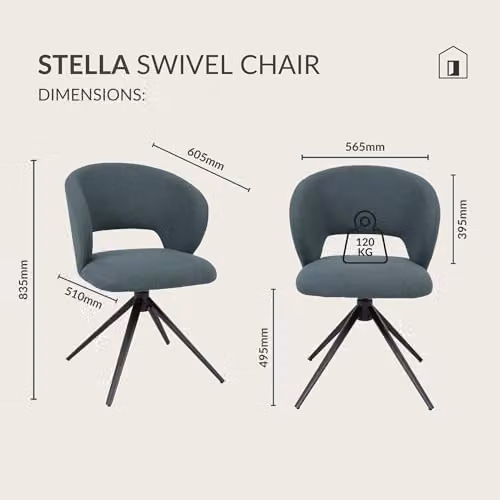 Bentley Designs Stella 360 Swivel Chair in Blue Boucle with Armrests – 2