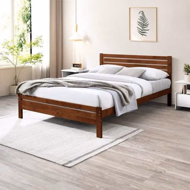 FurnitureboxUK Declan Solid Wood Bed Frame in Walnut, 140 x 200 cm