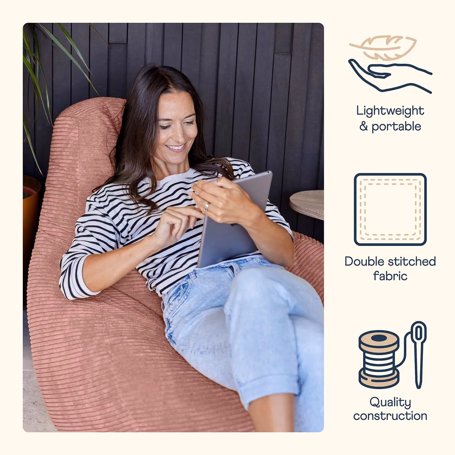 icon Dalton Corduroy Bean Bag in Pink with EPS Polystyrene Filling – 2