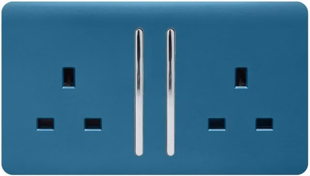 Trendi Flush 2 Gang 13 Amp Switched Plug Socket in Blue