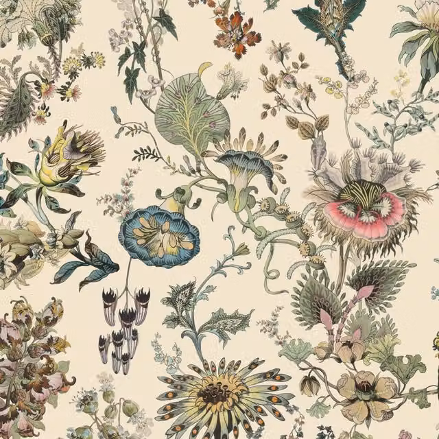 House of Hackney Flora Fantasia Botanical Floral Wallpaper in Ecru, Beige and Multicolour