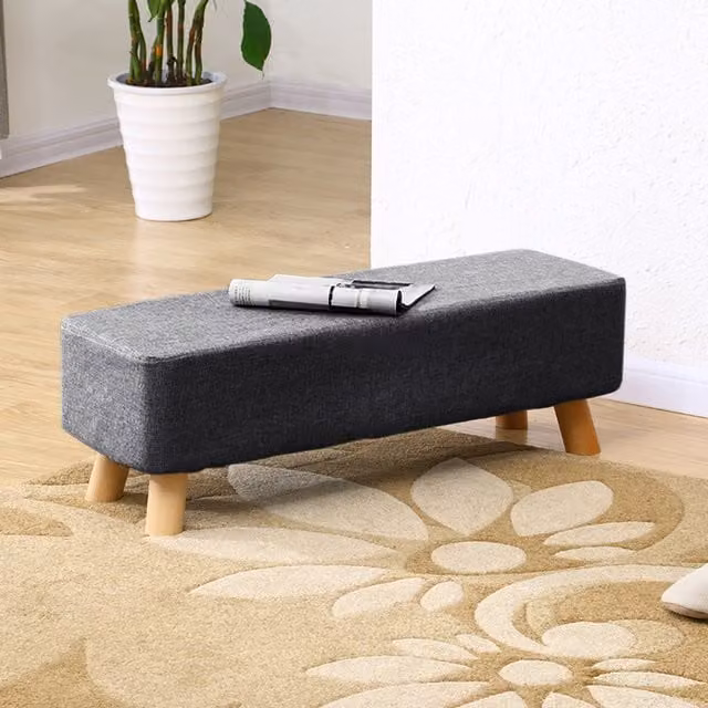 Livingandhome Rectangular Linen Fabric Footstool in Dark Grey