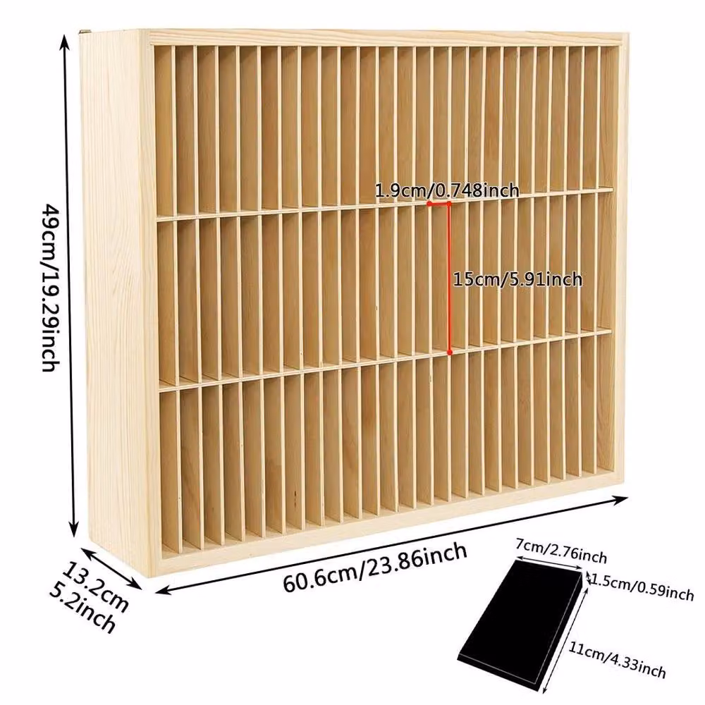 KORVIXA Brown Wooden Wall-Mounted 75-Grid CD Storage Rack and Display Collection Cabinet W/H: 100 x 100 cm – 2