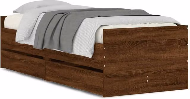 Berkfield Home Small Single Bed Frame in Brown Oak with Drawers, W/D/H: 75 x 190 x 50 cm – 1