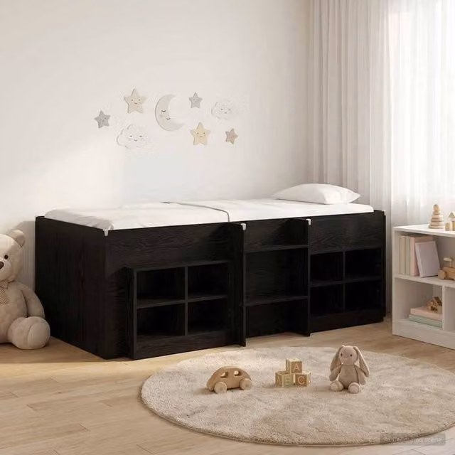 Berkfield Home Loft Bed Frame with Cabinet in Black Engineered Wood