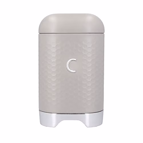 Lovello Metal Coffee Tin with Textured Finish and Retro Curves in Grey and Beige, W/D/H: 11.5 x 11.5 x 19.5 cm – 1