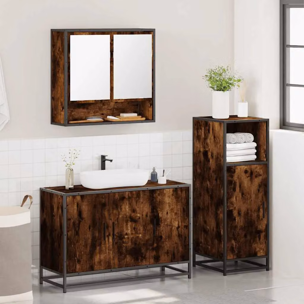 Berkfield Home 3 Piece Industrial Bathroom Furniture Set in Smoked Oak Brown – 4