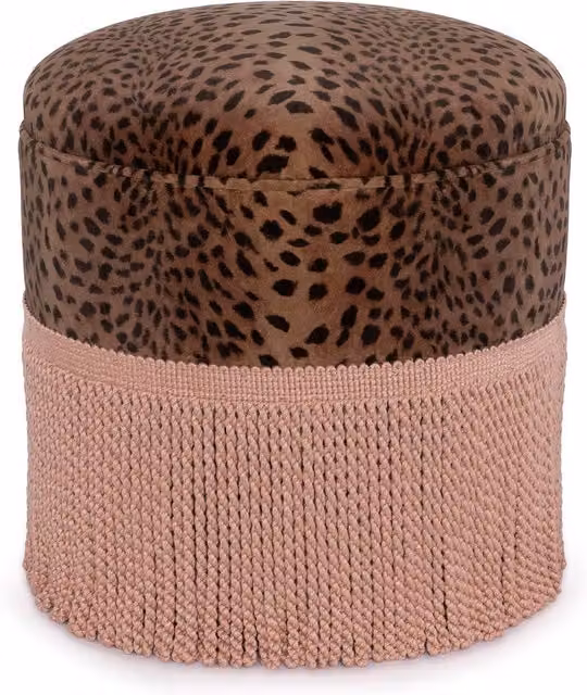 House of Hackney Savanna Velvet Bottoman Ottoman in Cosmos Brown with Animal Print