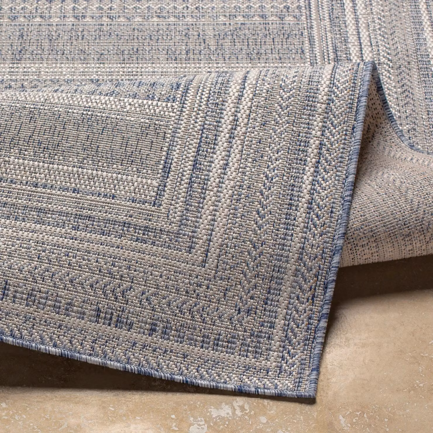Livabliss Tuareg-Global Blue, Beige and Ivory Graphic Indoor and Outdoor Rug, W: 160 cm, D: 215 cm – 2