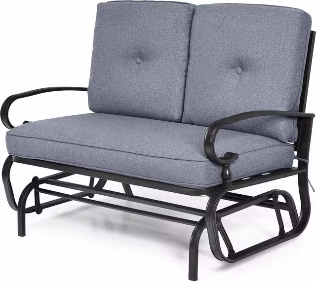 Costway 2-Seater Outdoor Swing Glider Chair with Cushions and Armrests, Grey