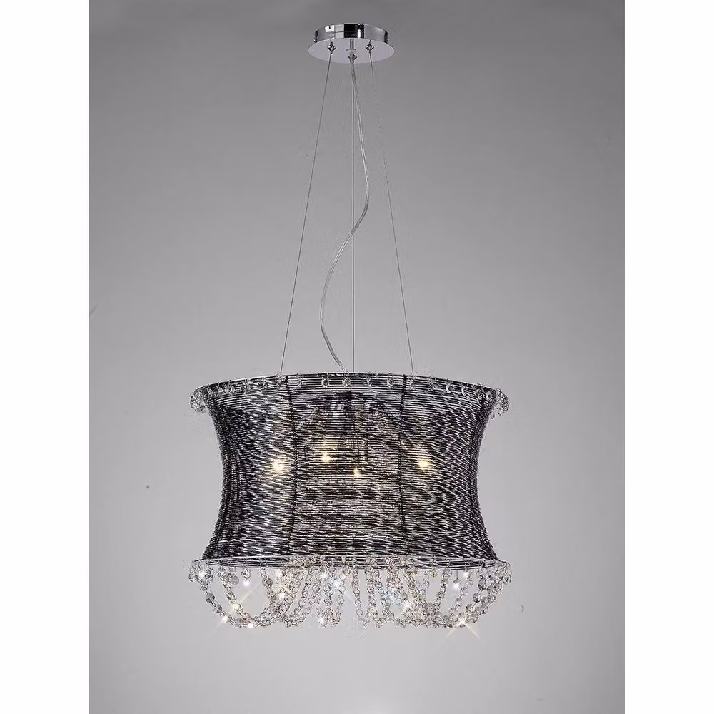 Netlighting Lanzo Round 4-Light Pendant Lamp in Black and Chrome with Crystal Details – 2
