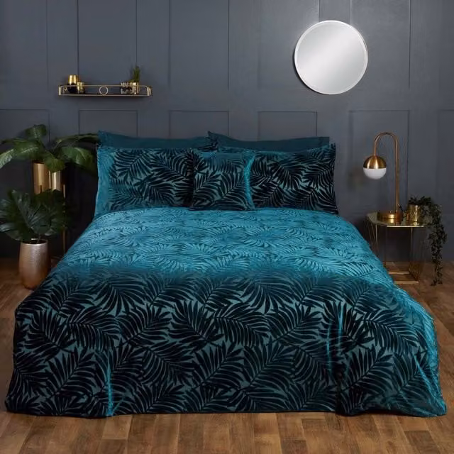 Rapport Home Paloma Reversible Floral Jacquard Duvet Cover, Green and Blue, W: 200 cm x H: 200 cm