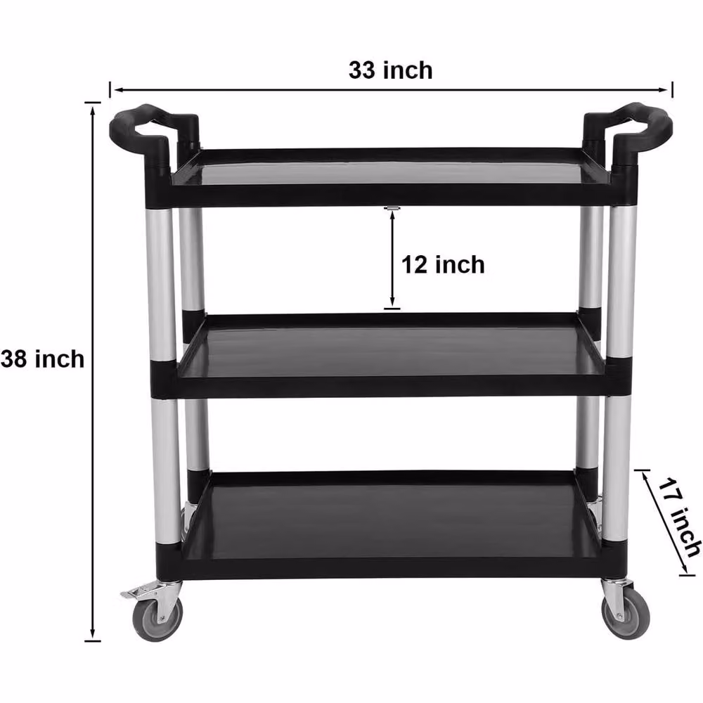 VOGREX Heavy Duty 3-Tier Utility Trolley Service Cart in Black – 2