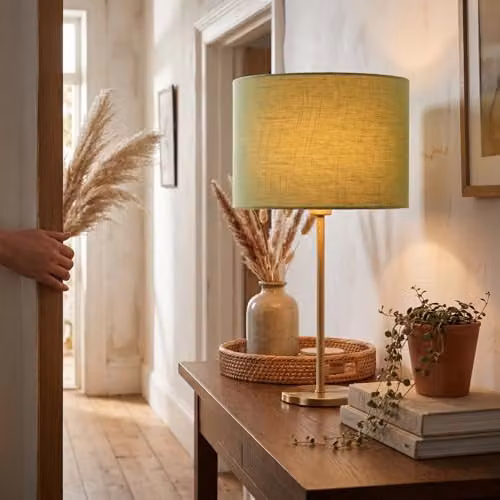 Happy Homewares Green Textured Linen Fabric Circular Lamp Shade W/D/H: 30 x 30 x 20 cm – 2