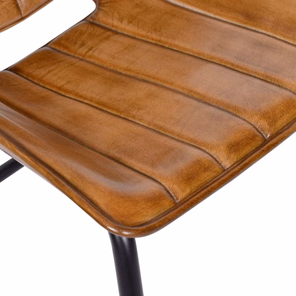 Outsunny Mid-Century Brown Leather Dining Chair with Metal Legs, H 77 cm x W 47 cm x D 55 cm – 4