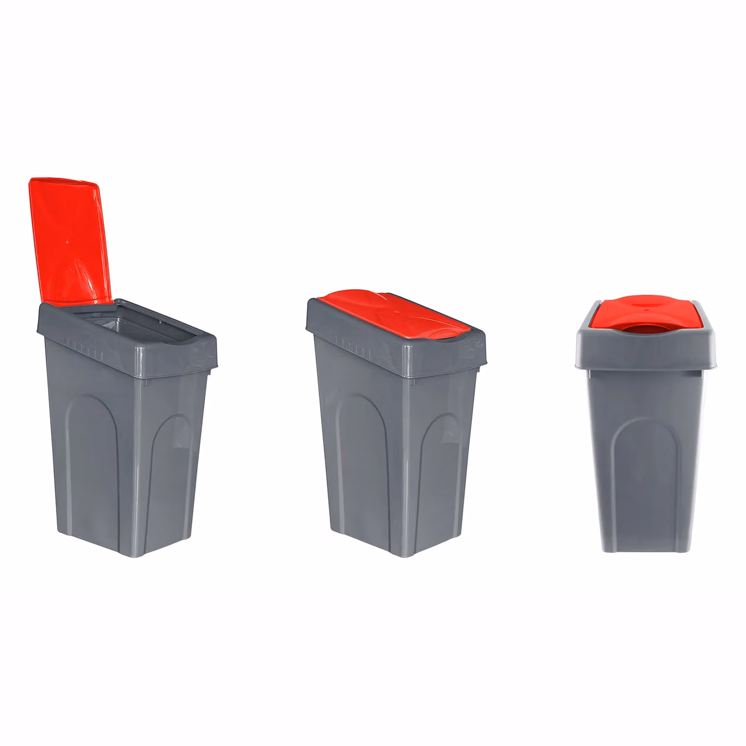 Simpa 50L Grey Square Plastic Recycling Bin with Red Flip Lid, H 66 x W 40 x D 33 cm – 2