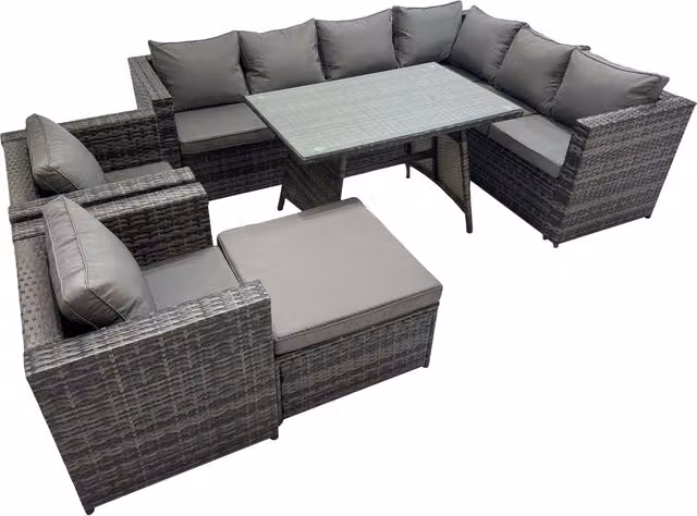 Fimous Dark Grey Polyrattan Patio Furniture Set with Glass Top Dining Table and 2 Chairs