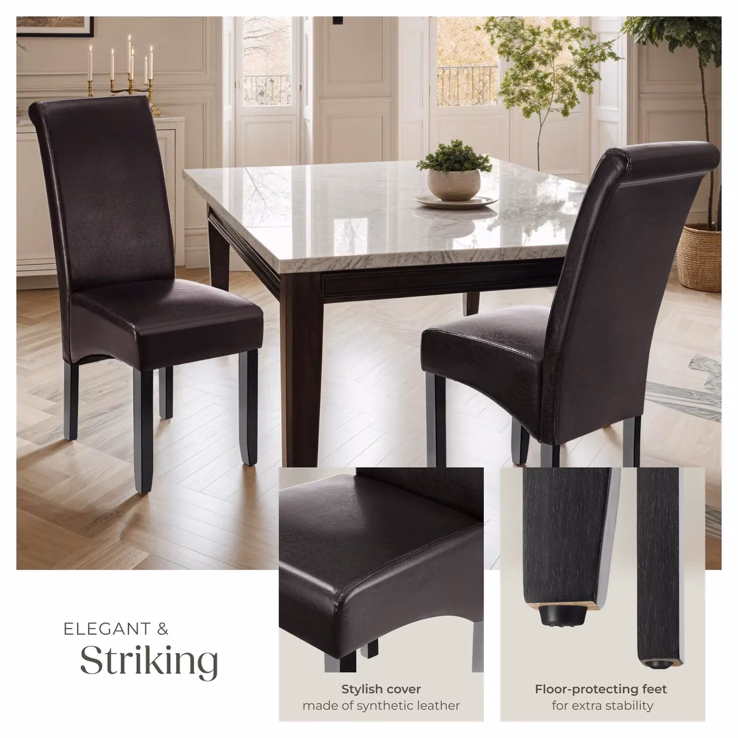 tectake Set of 2 Modern Dining Chairs in Brown Synthetic Leather and Wood – 4